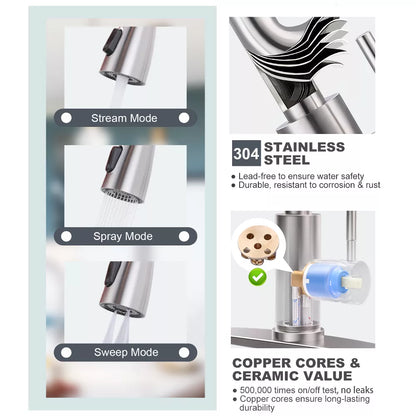 WOWOW Classic Single Handle Pull-Down Sprayer Kitchen Faucet with Soap Dispenser