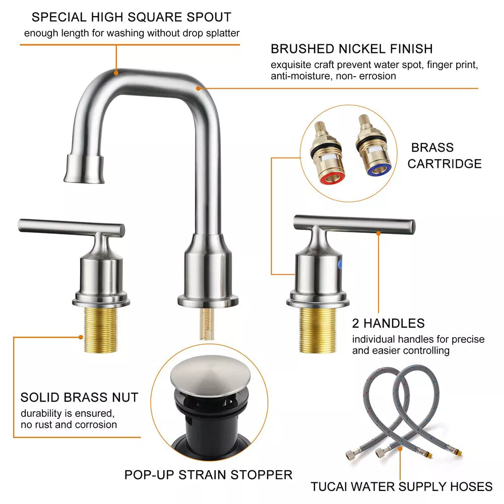 WOWOW 8 in. Widespread Double Handle Bathroom Faucet with Drain Kit