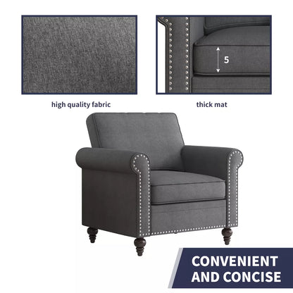 Mjkone 2-Piece Living Room Set，3-Seater Sofa Couch&Single Sofa Chair