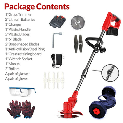 Grass Trimmer Cordless Electric Weed Eaters & Weed Trimmer,Weed Lawn Edge Trimmer,Mower with Upgraded Wheels