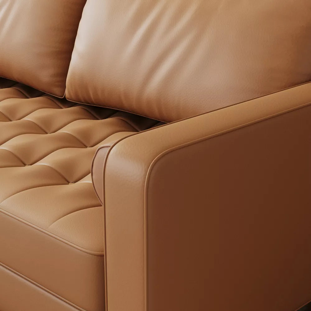 Tree City - 70" Faux Upholstered Mid-Century Modern Leather Square Arm Sofa
