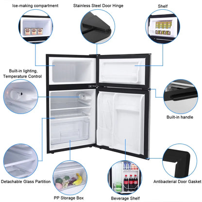 Segmart 90L Double Door Compact Design Mini Refrigerator with Freezer