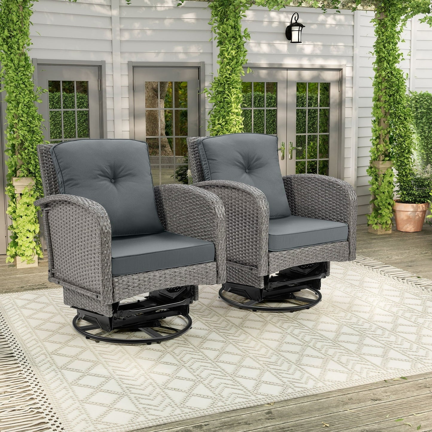 SEGMART 3 PCS Patio Swivel Rocker Set, PE Rattan Swivel Bistro Table Set, Outdoor Conversation Set with Glass Tabletop and Cushions for Balcony Patio Deck Poolside