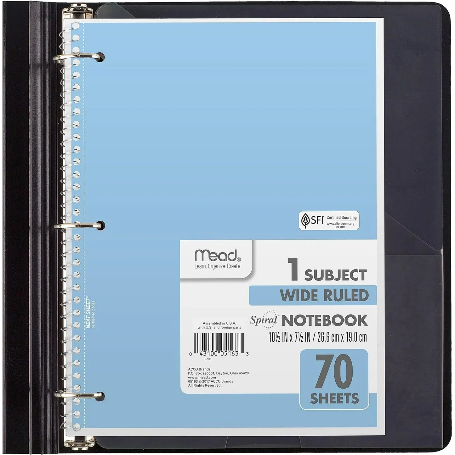 VINAUO 6 Pack Notebook, 5-Subject, 8.5 x 11 Spiral Notebook, Wide Ruled Paper, 70 Sheets, Assorted Pastel Colors