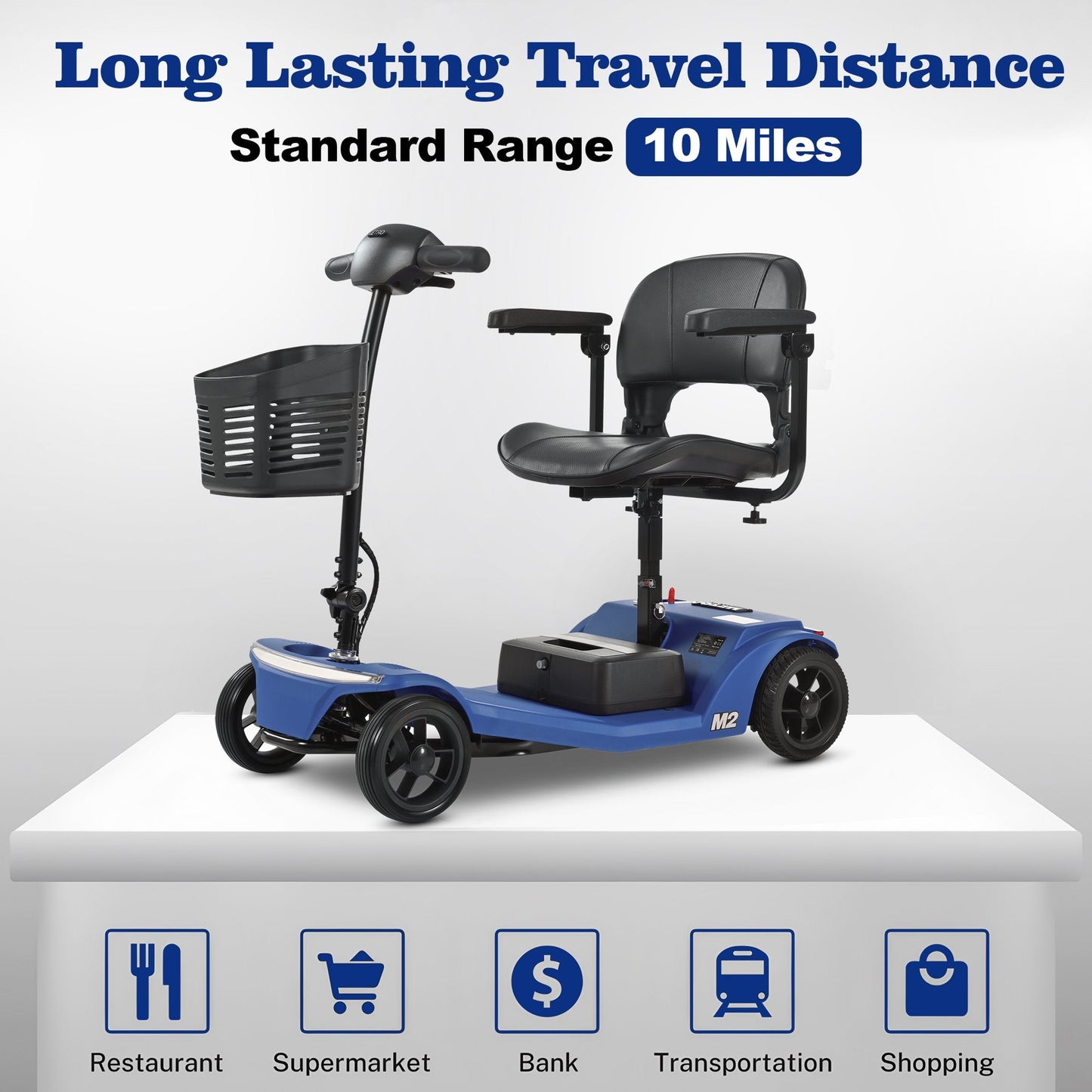 4 Wheel Mobility Scooter, Portable Electric Motorized Scooters for Seniors, Long Travel Lightweight Compact Scooter with Wide LED Head Light, Outdoor Power Scooter With Anti-Tip Tires, Blue