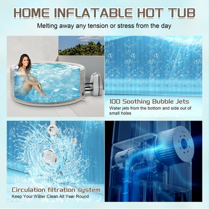 65" Inflatable Hot Tub, Segmart 3 to 5 Person Outdoor Hot Tub, Round Portable Home Spa with 100 Soothing AirJets, Lockable Cover, and Storage Bag, Max. 104