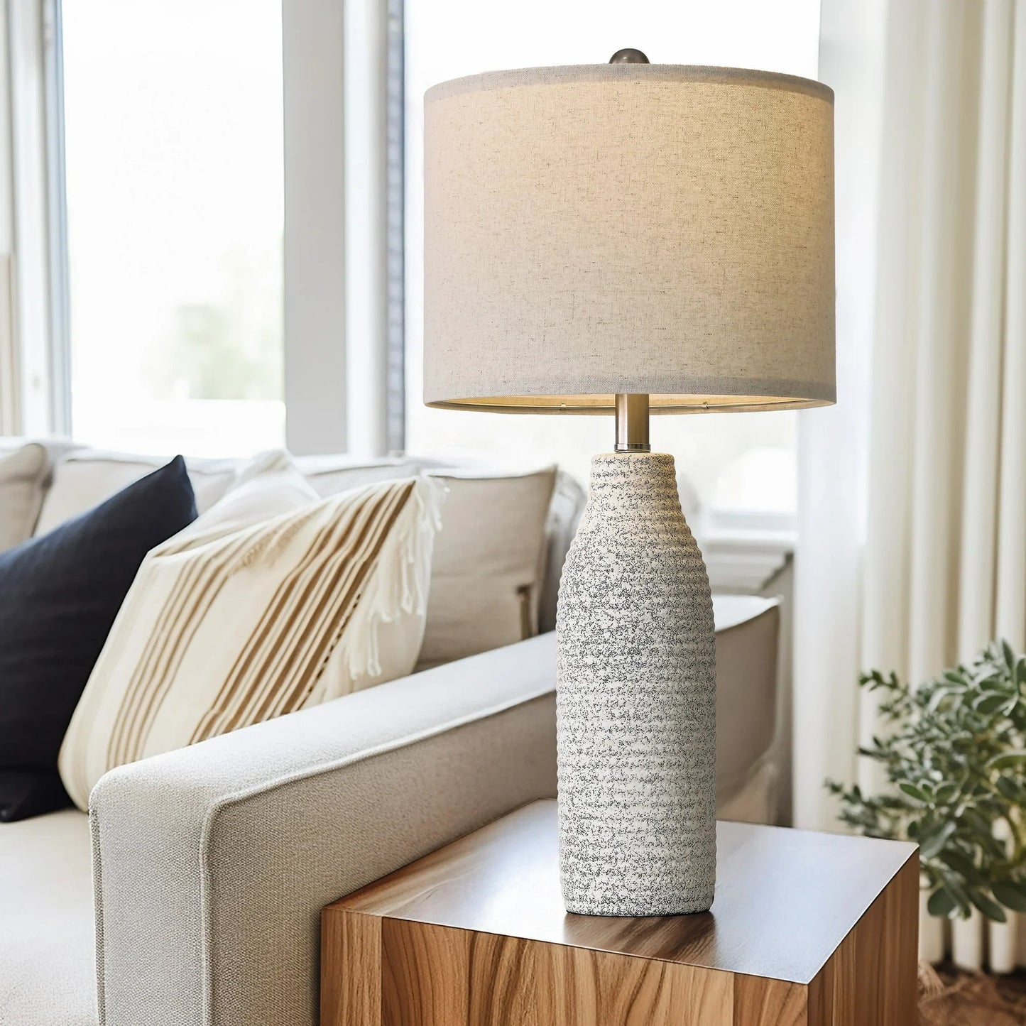 Yokila 25" White Ceramic Table Lamps Set of 2 for Living Room Bedroom Modern Bedside Nightstand Lamps