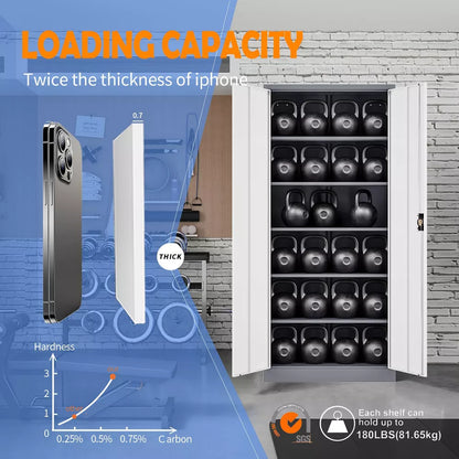 Mlezan Storage Cabinet with Locking Doors, 71" Tall 18" Deep Metal Cabinet with 5 Adjustable Shelves for Pantry, Office, Home Kitchen Pantry Cabinets