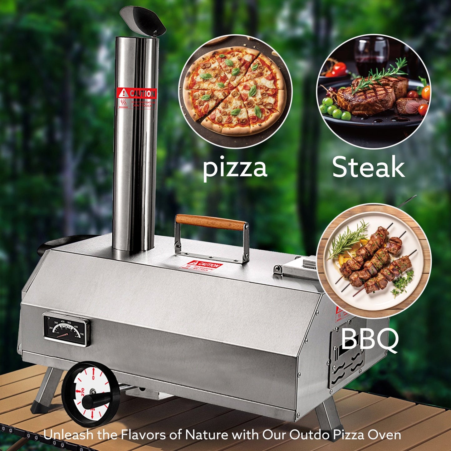 Segmart 12" Wood Fired Pellet Outdoor Pizza Oven with Built-in Thermometer,Portable Stainless Steel Countertop Pizza Maker for Backyard, Outside Camping and Picnics