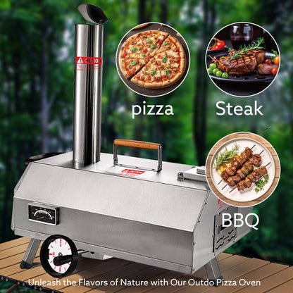 Segmart 12" Wood Fired Pellet Outdoor Pizza Oven with Built-in Thermometer,Portable Stainless Steel Countertop Pizza Maker for Backyard, Outside Camping and Picnics