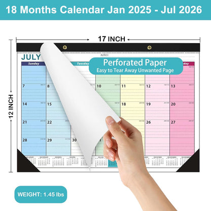 VINAUO 2 Pack Desk Calendar2025-2026, 18 Monthly Desk/Wall Calendar,17" x 12", Jan 2025 - Jul 2026, Thick Paper with Corner Protectors, for Home,School,Office
