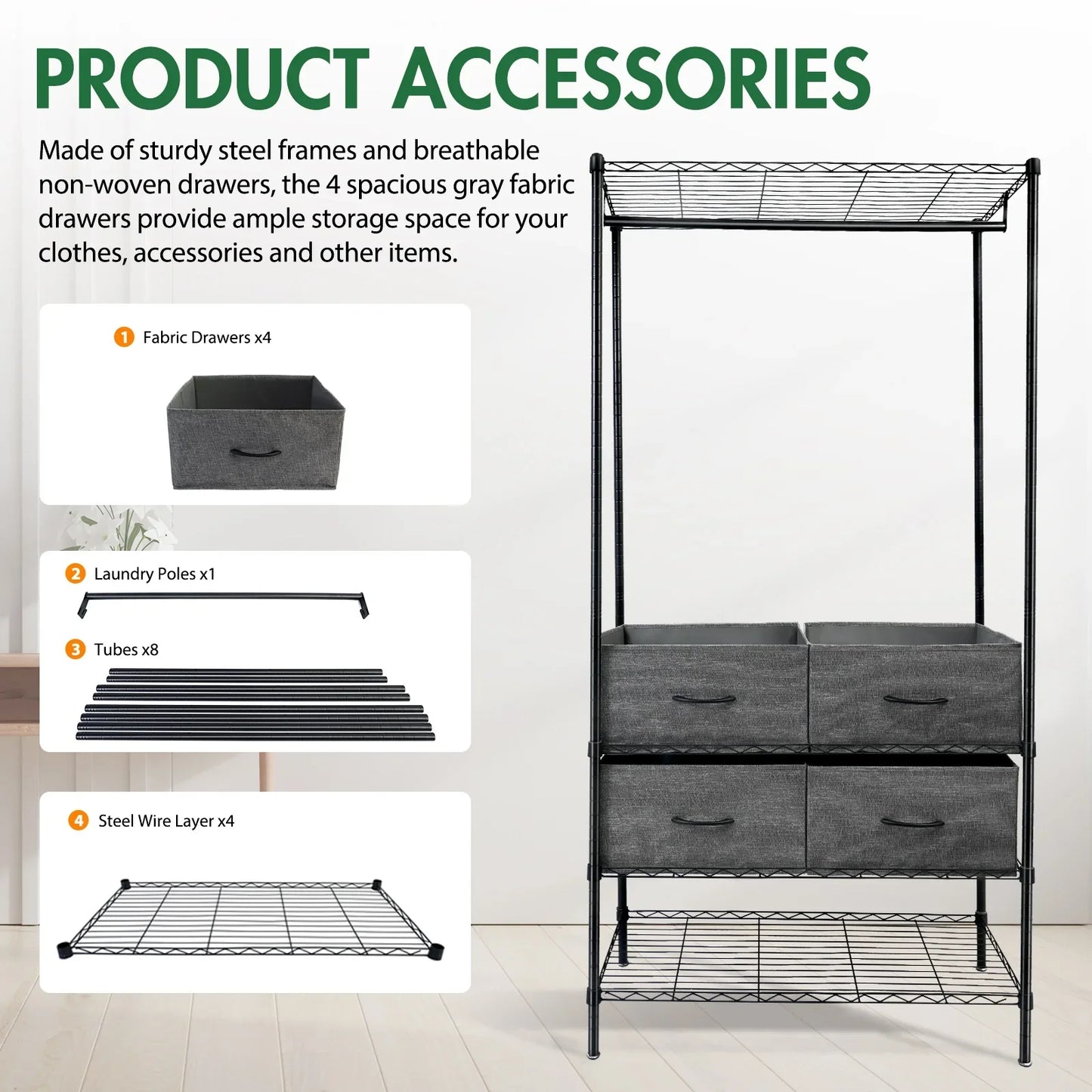 71"H Heavy Duty Clothes Rack, Max Load 445 LBS, Freestanding 3-Tier Wire Garment Rack for Hanging Clothes with Shelves, Closet Organizers and Storage Metal Closet Wardrobe System, Black