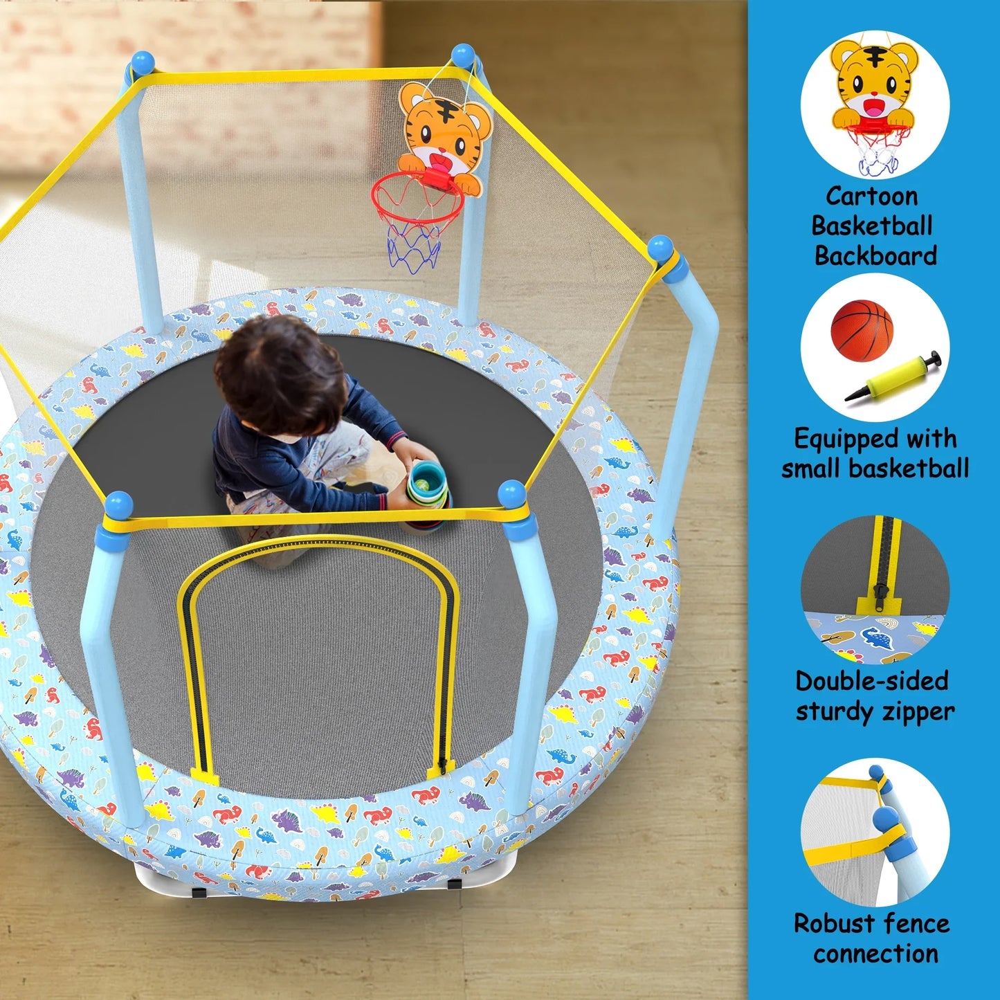 55" Toddler Trampoline with Safety Enclosure Net, SEGMART Upgraded Kids Trampoline with Balls, Indoor Outdoor Mini Trampoline Birthday Gifts with No Gap Design for Kids Ages 1-8