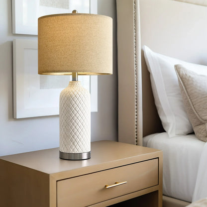 Yokila 24.25" Ceramic Table Lamp Set of 2 for Living Room Bedroom White Modern Bedside Nightstand Lamps