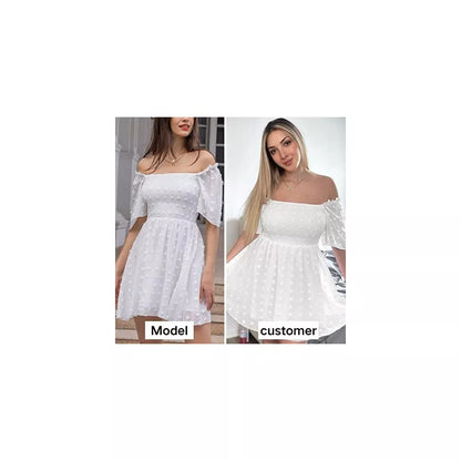 EXLURA Women's Summer Casual Square Neck Dresses Ruffle Short Sleeve Swiss Dot Flowy Mini Dress