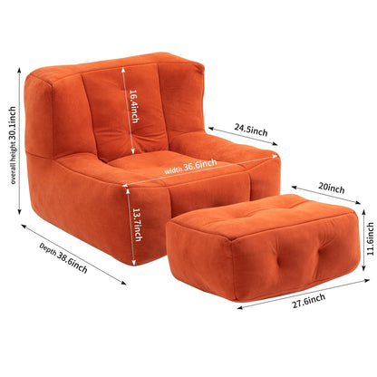 PORKISS Oversize Bean Bag Chairs with Ottoman, Memory Foam Soft Lazy Sofa for Adults and Kids, Velvet Red