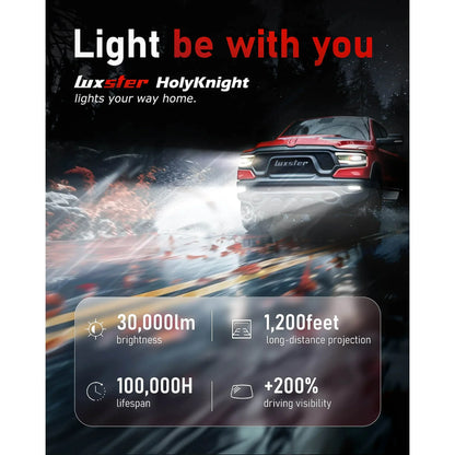LUXSTER 2025 HolyKnight, 30000lm 55W H7 LED Headlight Bulbs, Foglight Bulbs, Super Bright, 6000K Cool White, Pack of 2