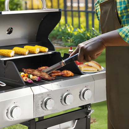 40,500BTU Powerful Grill with Cover, Propane Gas Grill Stainless Steel for Outdoor Camping BBQ Grill on Wheels Portable for Patio Poolside RV