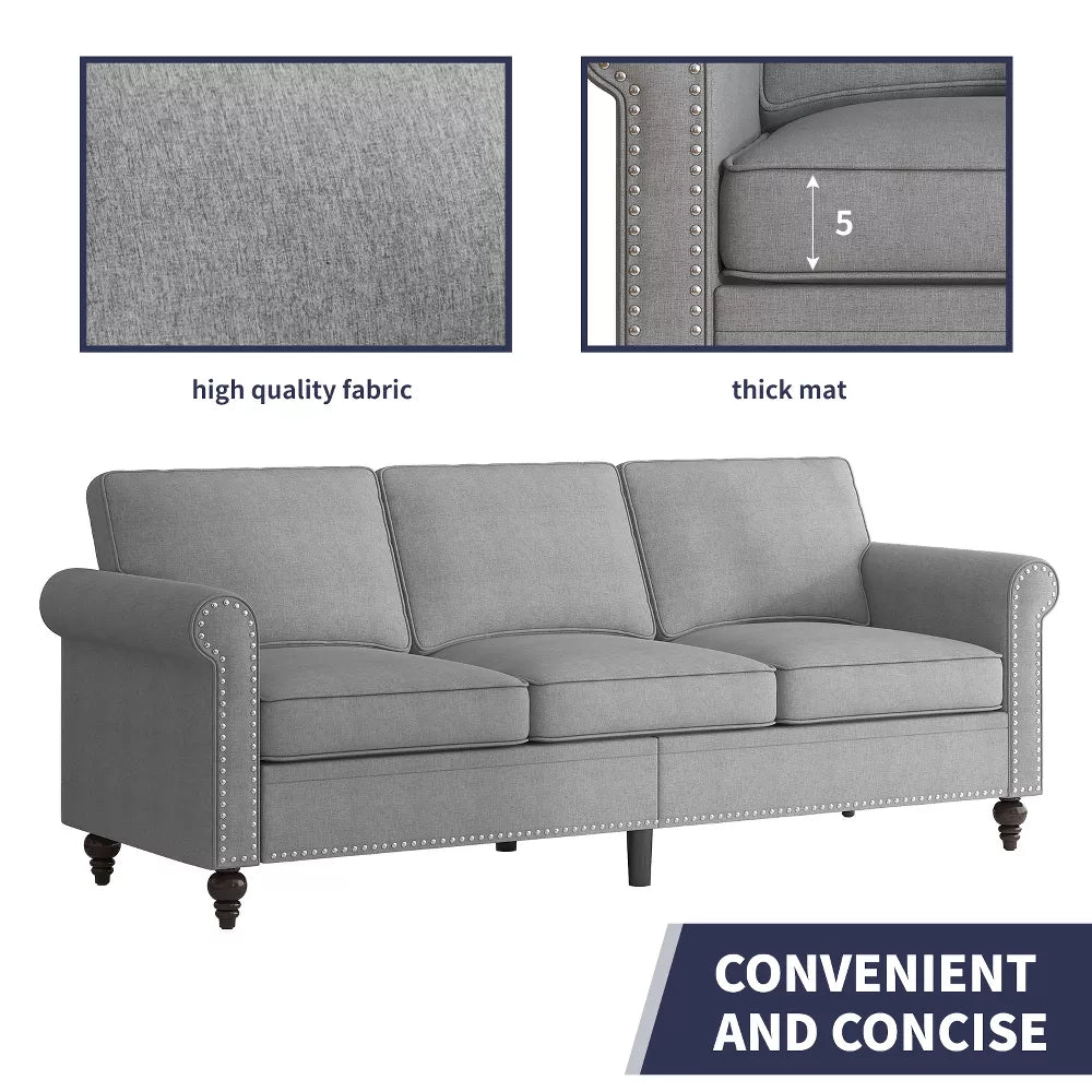Mjkone Mid Century Modern 3 Seat Couches with Solid Wood Frame and 4 Gourd Shapes Legs