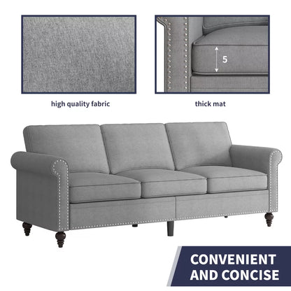 Mjkone Mid Century Modern 3 Seat Couches with Solid Wood Frame and 4 Gourd Shapes Legs