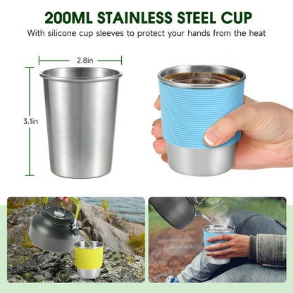 AMTPM 22pcs Camping Cookware Set, Camping Mess Kit with Folding Camping Stove Collapsible Bucket Aluminum Pot Pan for Outdoor Camping Hiking Backpacking Picnic