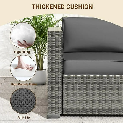 UDPATIO Patio Furniture Sets, Modular Rattan Outdoor Patio Sectional Furniture Sofa Set, Wicker Patio Conversation Set for Backyard, Deck w/Coffee Table, 7PC Grey/Grey (Include Sofa Cover)