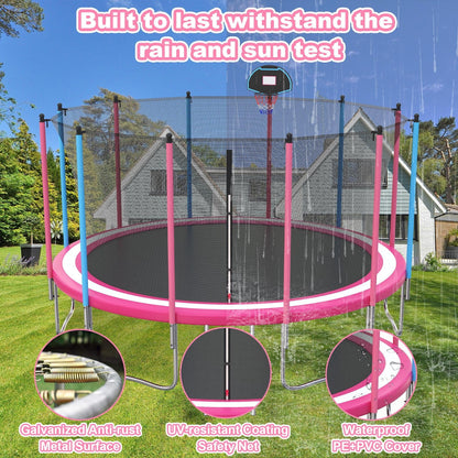 16' Trampoline for Kids with Basketball Hoop, SEGMART Upgraded Kids Outdoor Trampoline with Enclosure Net and Ladder, Heavy Duty Round Recreational Trampoline for Indoor Outdoor Backyard