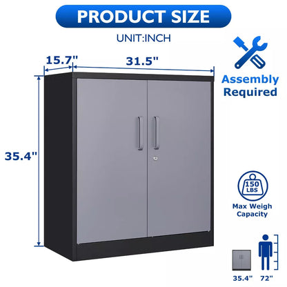 Mlezan 36" Metal Storage Cabinet: 2 Adjustable Shelves, 2 Lockable Doors. Ideal for Garage, Home Office, School, or Pantry. Assembly Required.