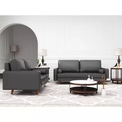 Luige 2 Piece Mid-Century Modern Square Arm Faux Leather Sofa and Loveseat Set - Tree City
