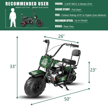 Oryxearth 99cc 4-Stroke Mini Bikes, Gas Powered Mini Dirt Bike, up to 24 mph, Green