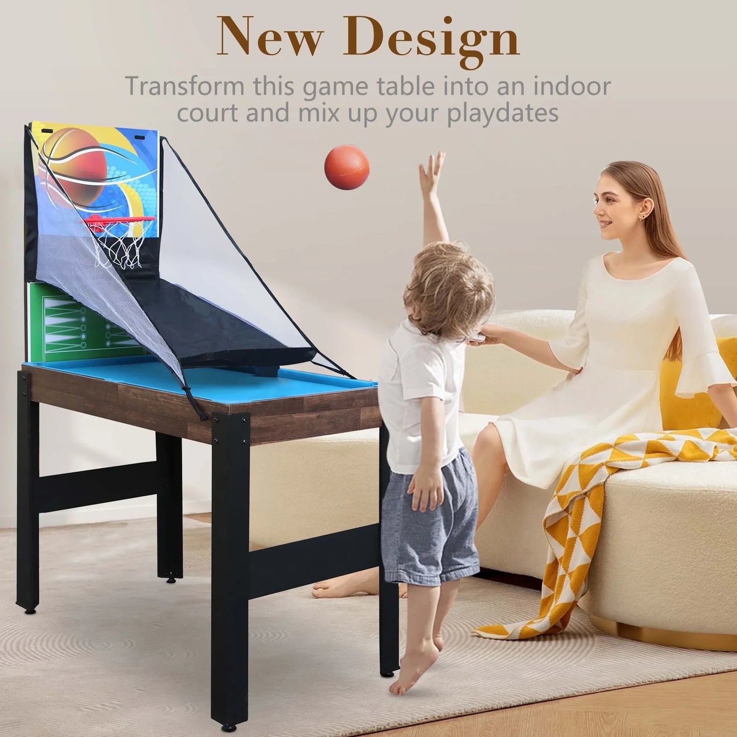 48'' 16 in 1 Multi Game Table Combo Game Table Set for Game Room, Multifunctional Game Table with Bow, Arrow, Basketball, Football, Hockey, Foosball, Shuffleboard, Ping Pong, Chess, Checkers, Bowling