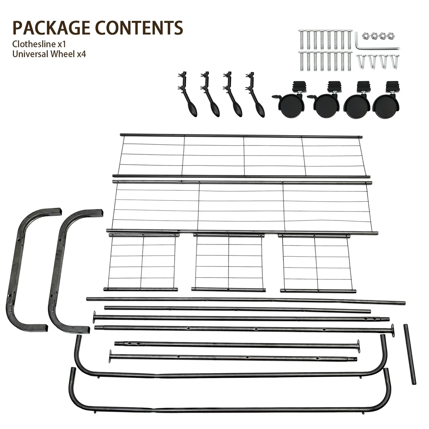 ALSO GO 3-In-1 Double Rod Clothes Rack with 4-Shelf, Metal Clothing Rack with Wheels & 4 Hooks, Portable Heavy Duty Garment Rack with Double Bottom Shelves, Freestanding Organizer for Bedroom, Black