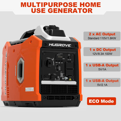 Generators for Home Use, 2200W Powerful Inverter Generator Low Noise, Gas Powered Generator 54LBS Lightweight w/Handle, Pure Sine Wave THD≤2%