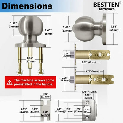 SUWU Door knob,Keyed Entry Door Knob with Lock, Interior and Exterior Door Lock, Standard Ball, Satin Nickel