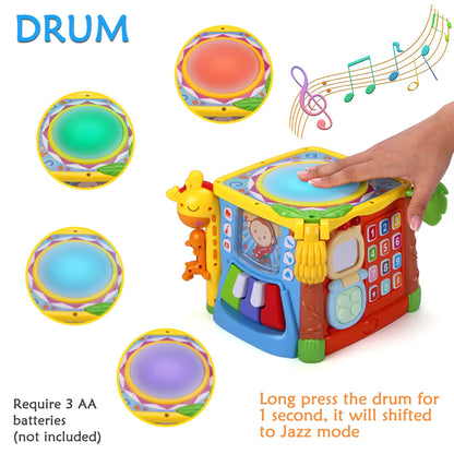 Richgv Activity Cube Montessori Toys for 1 Year Boys Girls, Preschool Learning Toys Baby Educational Toy with Music Light