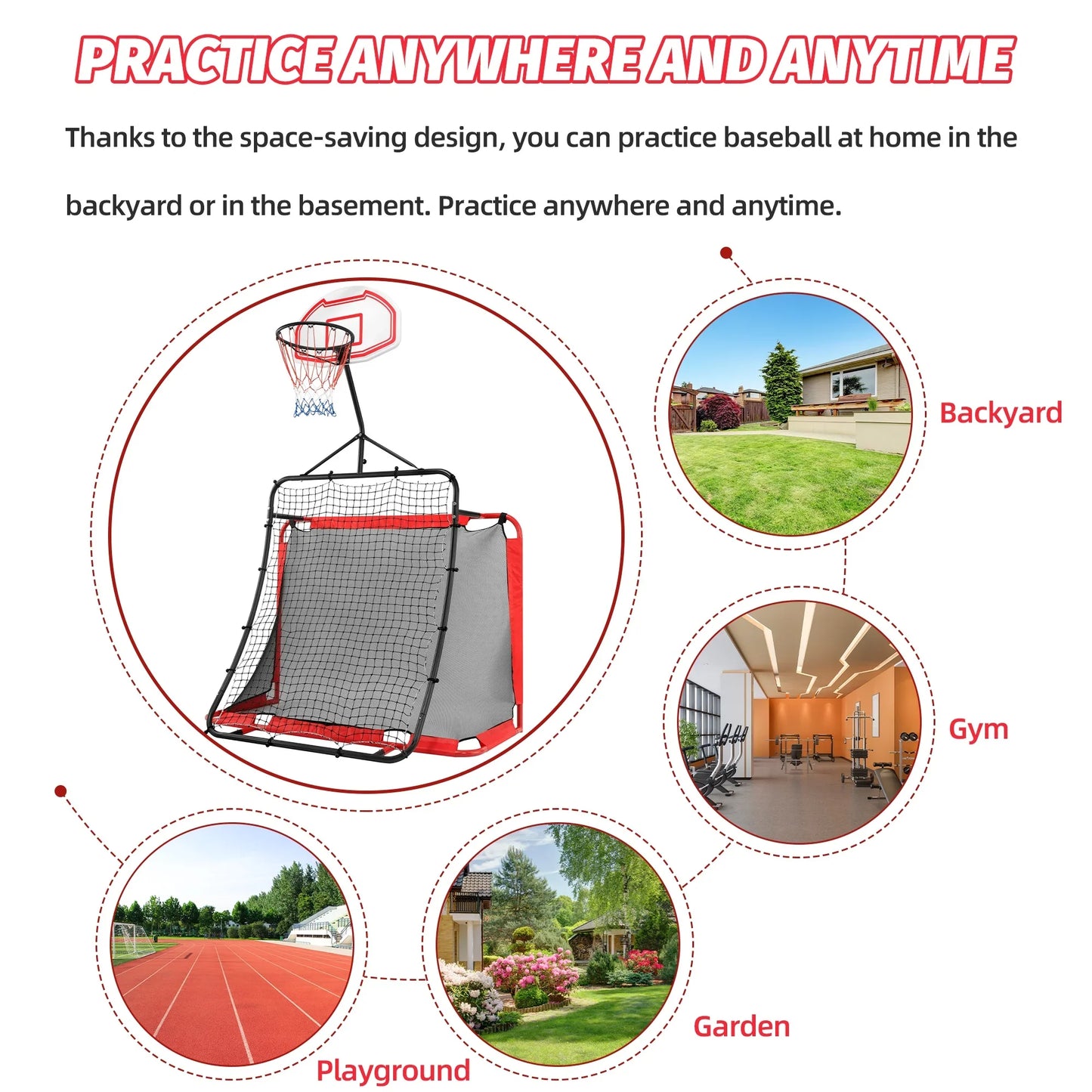 All-in-one Outdoor Sports Set with Football Net, Baseball Net, 3-in-1 Combo Outdoor Sports Center with Soccer Goal, Lacrosse Net, Segmart Heavy-duty Basketball Hoop with Durable Net, Metal Frame