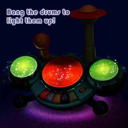 Richgv Kids Drum Set Musical Toys for 1 Year Old Boys Girls, Baby Educational Instruments with Piano Microphone, Light Up Learning Toys for Toddlers