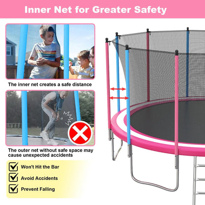 16' Trampoline for Kids with Basketball Hoop, SEGMART Upgraded Kids Outdoor Trampoline with Enclosure Net and Ladder, Heavy Duty Round Recreational Trampoline for Indoor Outdoor Backyard