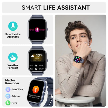 Mingdaln smartwatch for Android and Iphone Devices 1.85 Inches with Answer/Make Calls/100+ sport mode/IP68 Waterproof, with Activity Fitness Tracker for men and women (Blue)