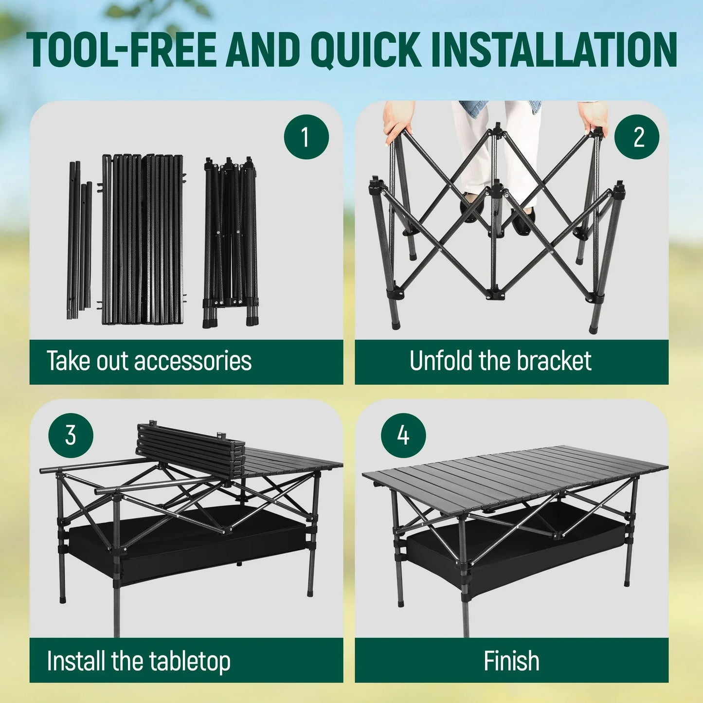 AMTPM Foldable Camping Table with Ultralight Aluminum Beach Table for Sand, portable Foding Table for 4-6 Person, Perfect Outdoor Table for Outdoor Activities like Camping, Beach Trips, Fishing.