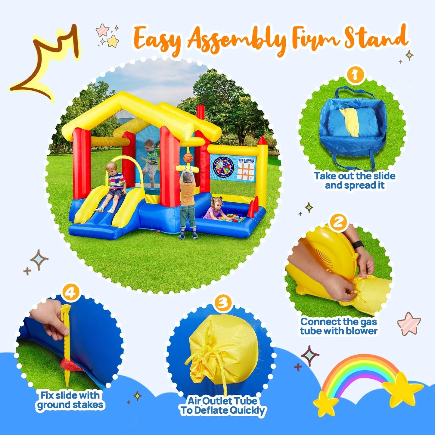 Bounce House with Air Blower for Kids, SEGMART Kids Outdoor Inflatable Bounce House with Basketball Rim for Toddlers, Kids Jumper Bounce House with Ball Pit, Inflatable Bouncer with Carrying Bag