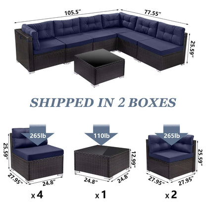 7 Piece Rattan Sectional Sofa Set, Outdoor Conversation Set, All-Weather Wicker Sectional Seating Group with Cushions & Coffee Table, Morden Furniture Couch Set for Patio Deck Garden Pool