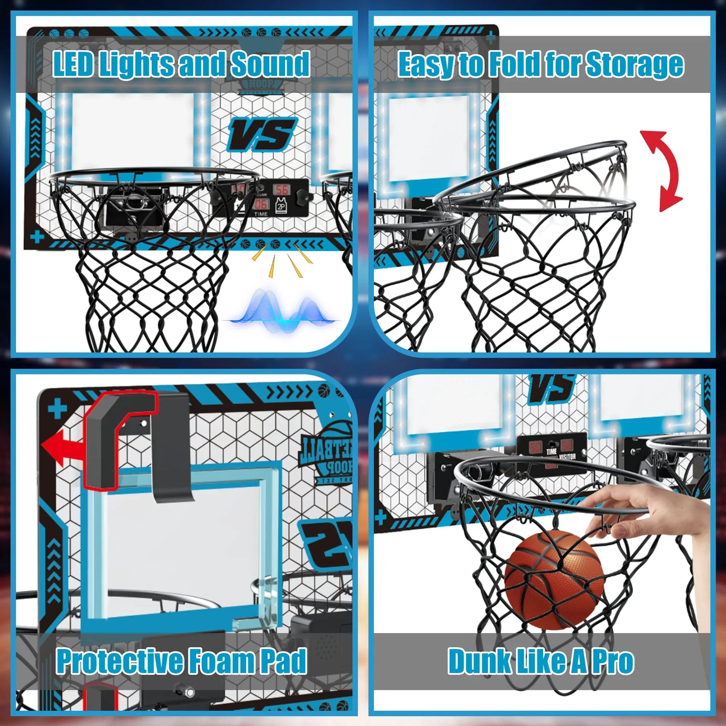 Richgv Double Shot Basketball Hoop for Kids, Indoor 2 Player Basketball Hoop with Electronic Scoreboard, Boys Toys Mini Door Basketball Hoop with 2 Balls