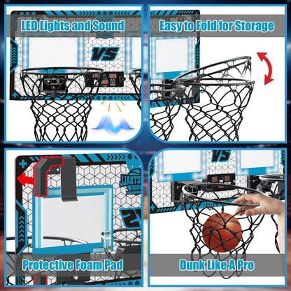 Richgv Double Shot Basketball Hoop for Kids, Indoor 2 Player Basketball Hoop with Electronic Scoreboard, Boys Toys Mini Door Basketball Hoop with 2 Balls