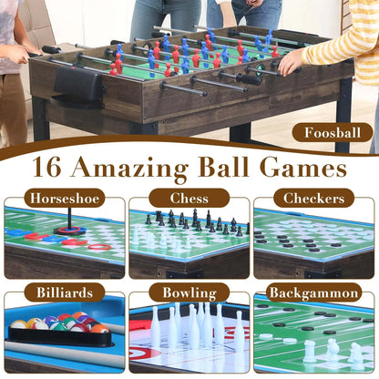 48'' 16 in 1 Multi Game Table Combo Game Table Set for Game Room, Multifunctional Game Table with Bow, Arrow, Basketball, Football, Hockey, Foosball, Shuffleboard, Ping Pong, Chess, Checkers, Bowling