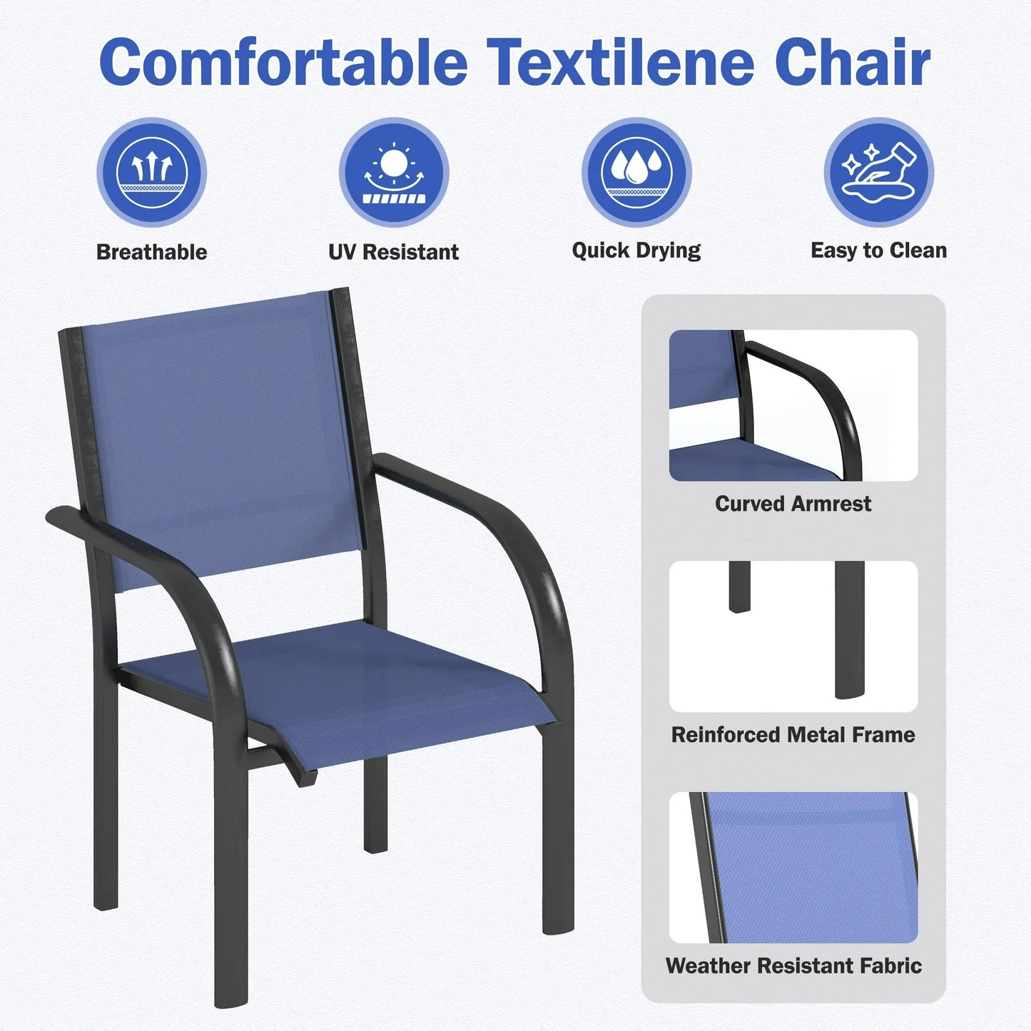 Segmart Outdoor Dining Set for 6 Person, Patio Table and Chairs Set with Textilene Armchairs, Conversation Furniture Set for Backyard, Poolside, Dark Blue