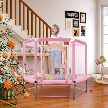 Tollder Trampoline for Kids, Mini Trampoline with Baksketball Hoop, Segmart Recreational Trampolines with Safety Enclosure Net, Adjustable Toddler Trampoline for Birthday Christmas Gifts