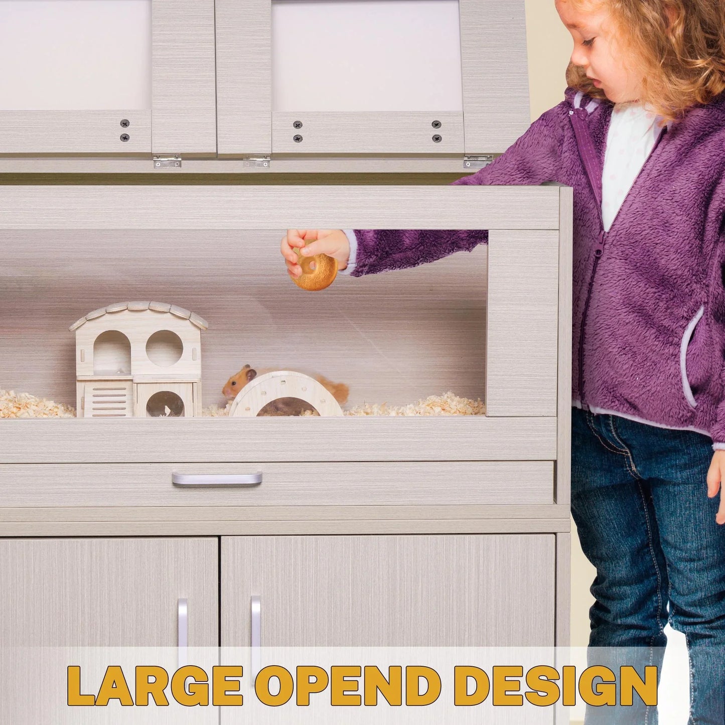 Segmart Hamster Cage Large Size, Deluxe Wooden Storage Cabinet Small Animal Cage for Rat Gerbil Guinea Pig Hamster, Openable Top, Front Door, Storage Shelf, Beige