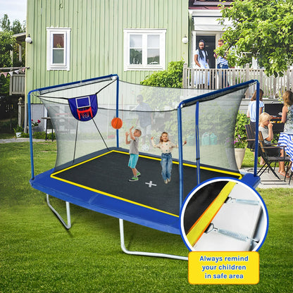 Outdoor Trampoline with Basketball Hoop, SEGMART Large Rectangle Trampoline with Net For Kids and Adults, Heavy-Duty Backyard Trampolines, Recreational Trampolines with Basketball Ball, Blue