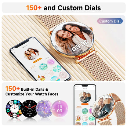 AMOLED Mingdaln Smart Watches for Women, for Android and Iphone Devices, IP68 Waterproof, 100 Sport Modes, 1.43-inch Fitness Tracker, with Answer/Make Calls, Gold